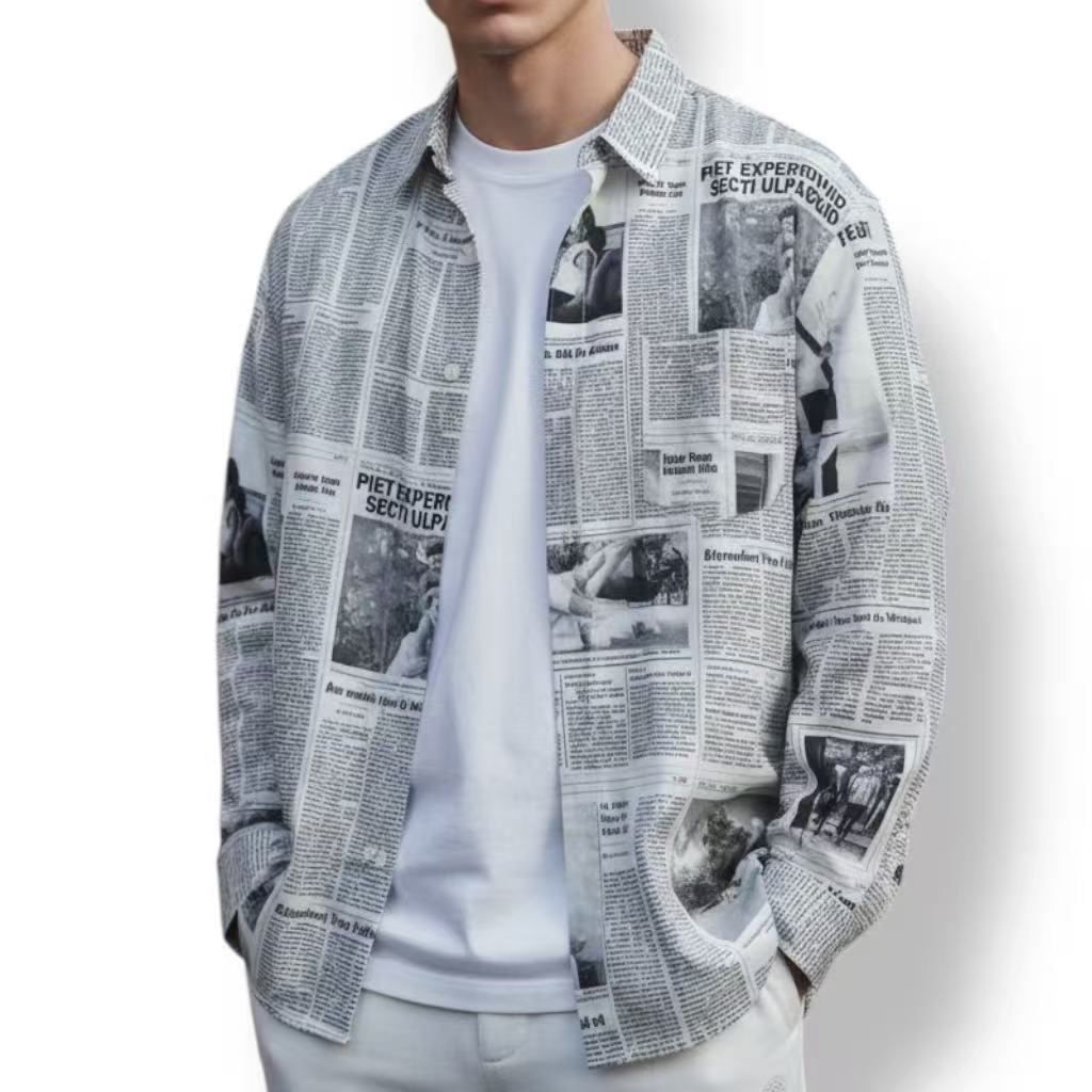 Balenciaga Shirt Long Sleeve Top Newspaper Pattern 34
