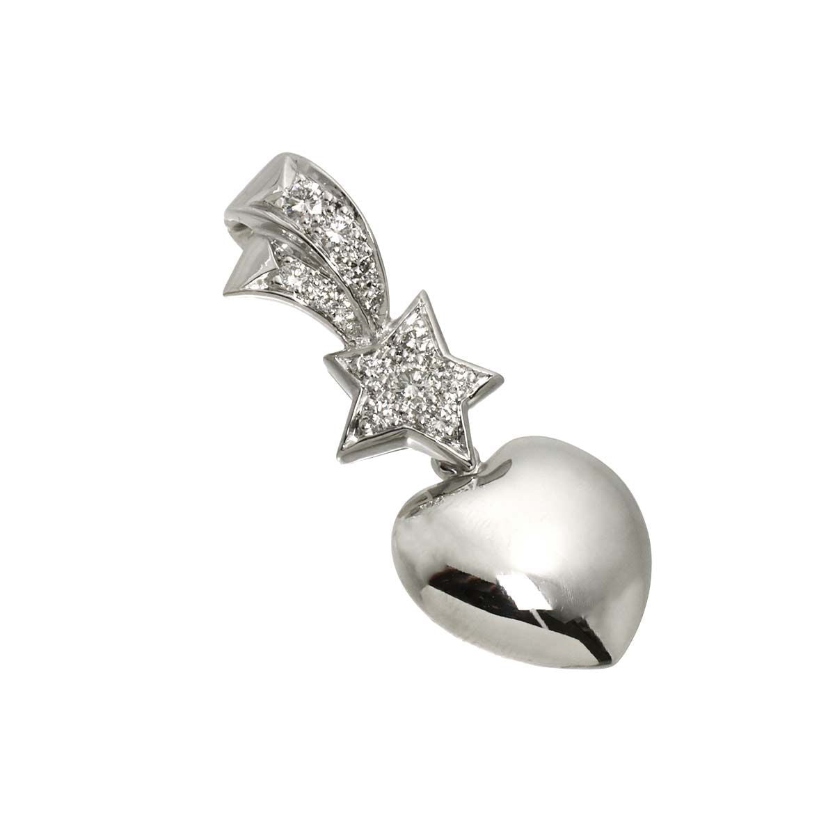 Chanel Comet Heart Star Diamond Pendant Top 18k WG White Gold 750 Charm — view 2