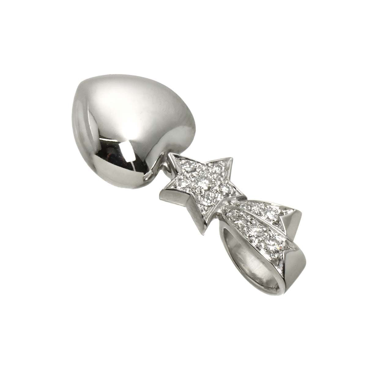 Chanel Comet Heart Star Diamond Pendant Top 18k WG White Gold 750 Charm — view 3