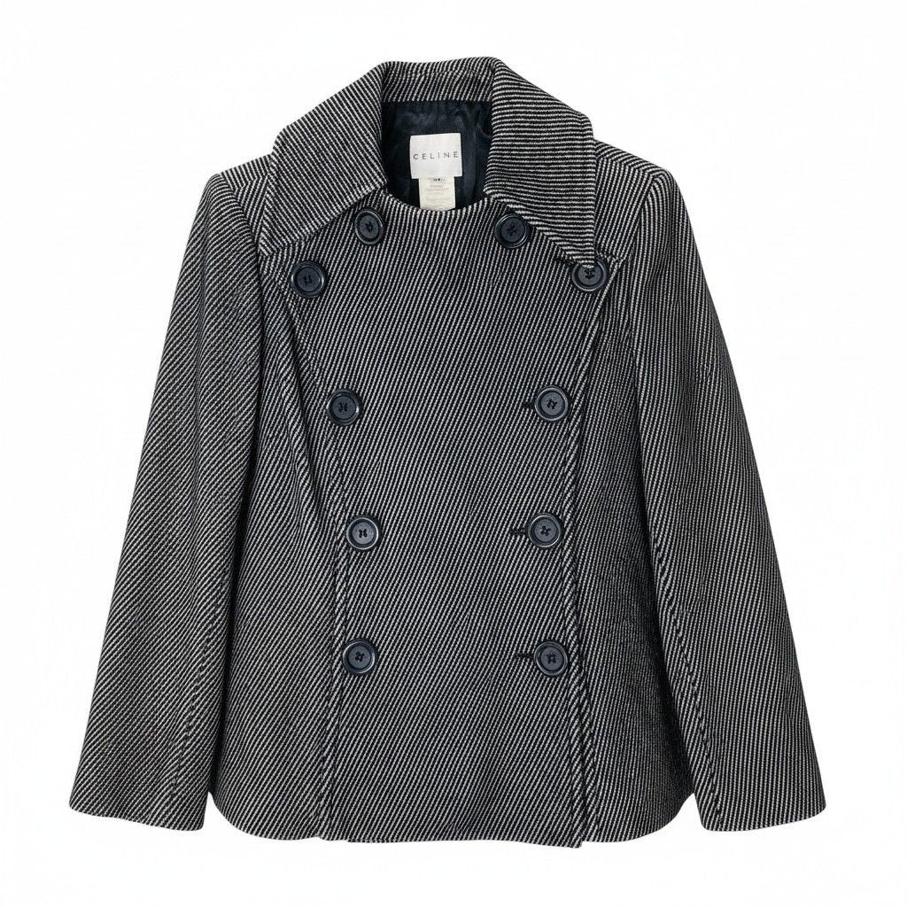 Celine Double Breasted jacket Shaw coat Striped Pattern Black White