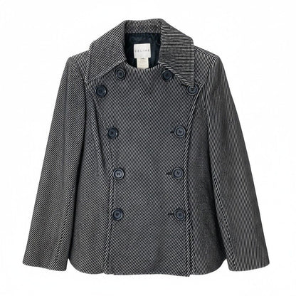 Celine Double Breasted jacket Shaw coat Striped Pattern Black White