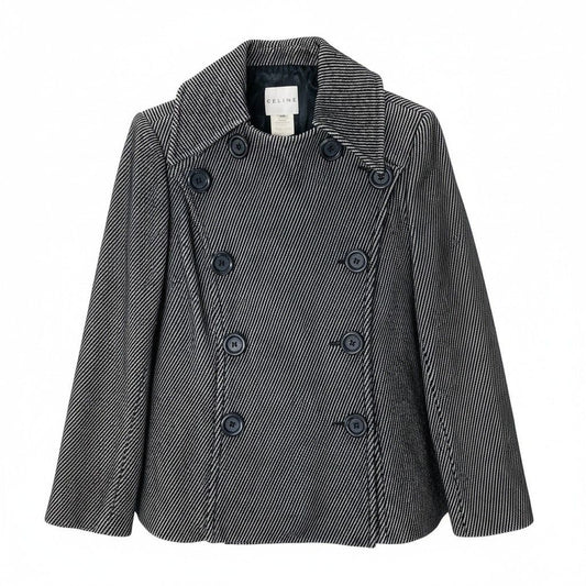 Celine Double Breasted jacket Shaw coat Striped Pattern Black White