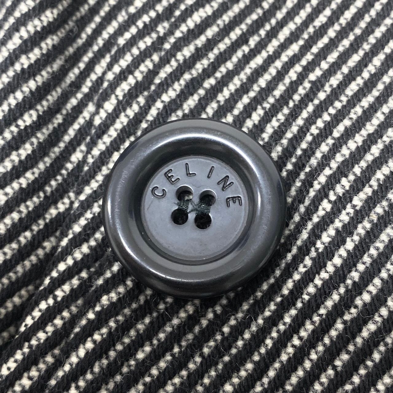 Celine Double Breasted jacket Shaw coat Striped Pattern Black White — view 6