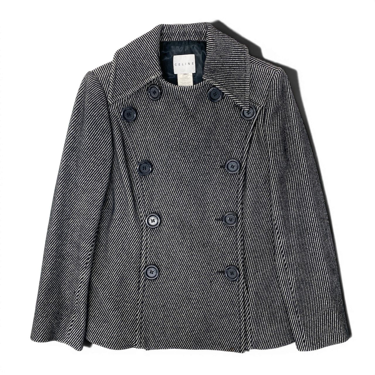 Celine Double Breasted jacket Shaw coat Striped Pattern Black White — view 2
