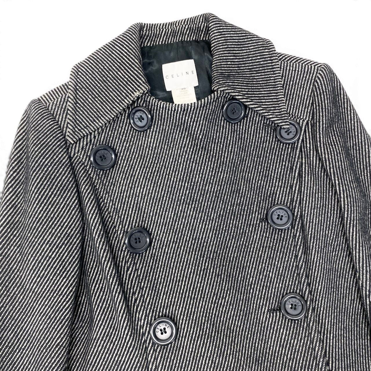 Celine Double Breasted jacket Shaw coat Striped Pattern Black White — view 4