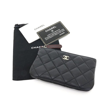 Chanel Classic Small Zip Pouch Lambskin Black Quilted Cosmetic Mini Wallet — view 5