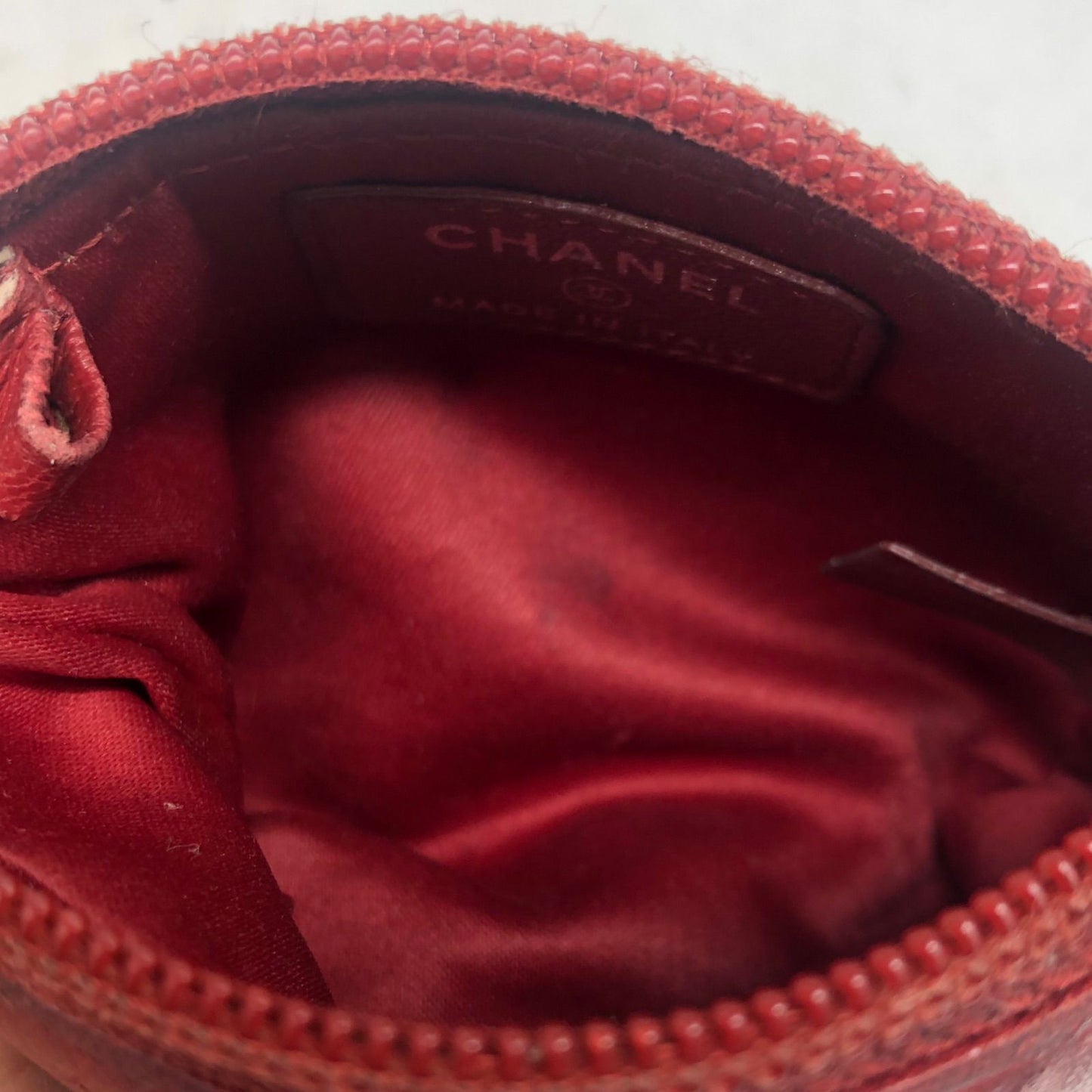 Chanel Coin Case Pouch Camellia Red CC Logo — view 8