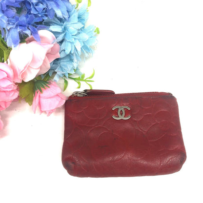 Chanel Coin Case Pouch Camellia Red CC Logo