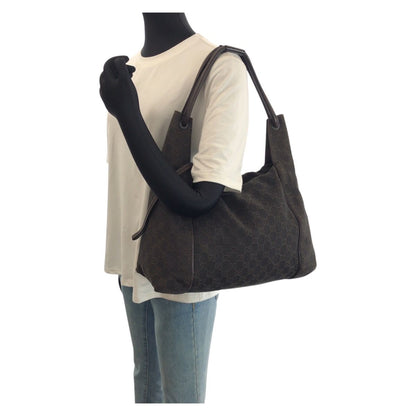 Gucci Dark Brown Gold GG Canvas Leather Shoulder — view 7