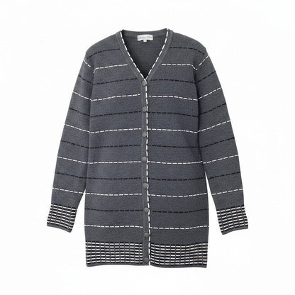 Dior Long Knit Cardigan Border M Gray Wool Rayon