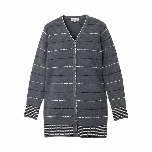 Dior Long Knit Cardigan Border M Gray Wool Rayon