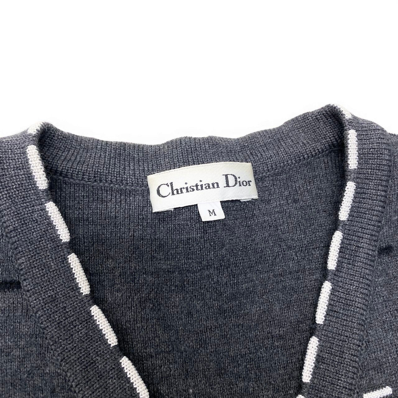 Dior Long Knit Cardigan Border M Gray Wool Rayon — view 8