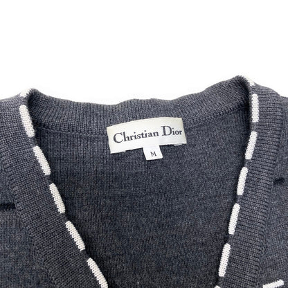 Dior Long Knit Cardigan Border M Gray Wool Rayon — view 8