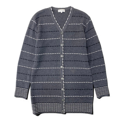 Dior Long Knit Cardigan Border M Gray Wool Rayon — view 2
