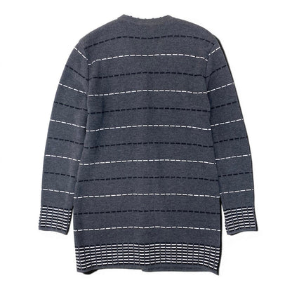 Dior Long Knit Cardigan Border M Gray Wool Rayon — view 3
