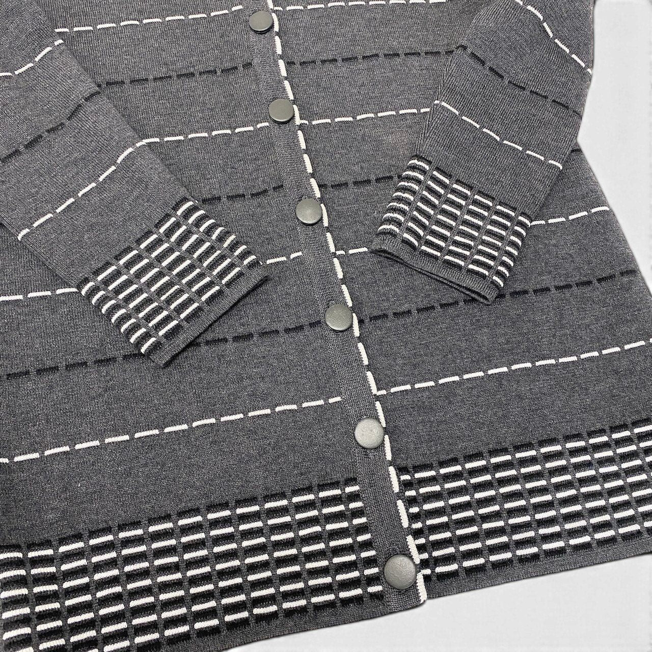 Dior Long Knit Cardigan Border M Gray Wool Rayon — view 6