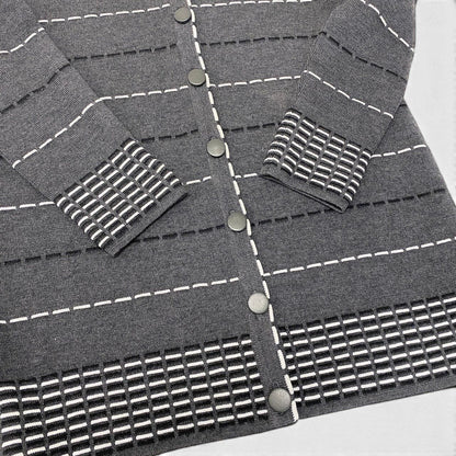 Dior Long Knit Cardigan Border M Gray Wool Rayon — view 6
