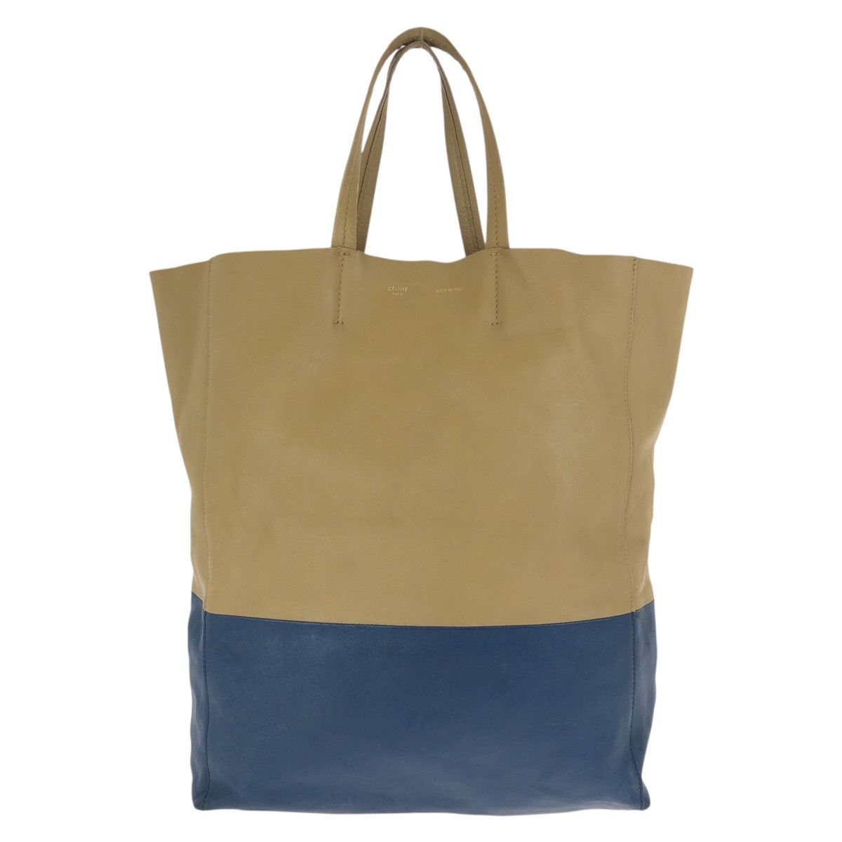 Celine Horizontal Cabas Bicolor Beige Blue Gold Leather Tote