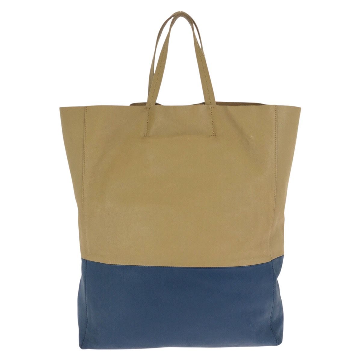 Celine Horizontal Cabas Bicolor Beige Blue Gold Leather Tote — view 2