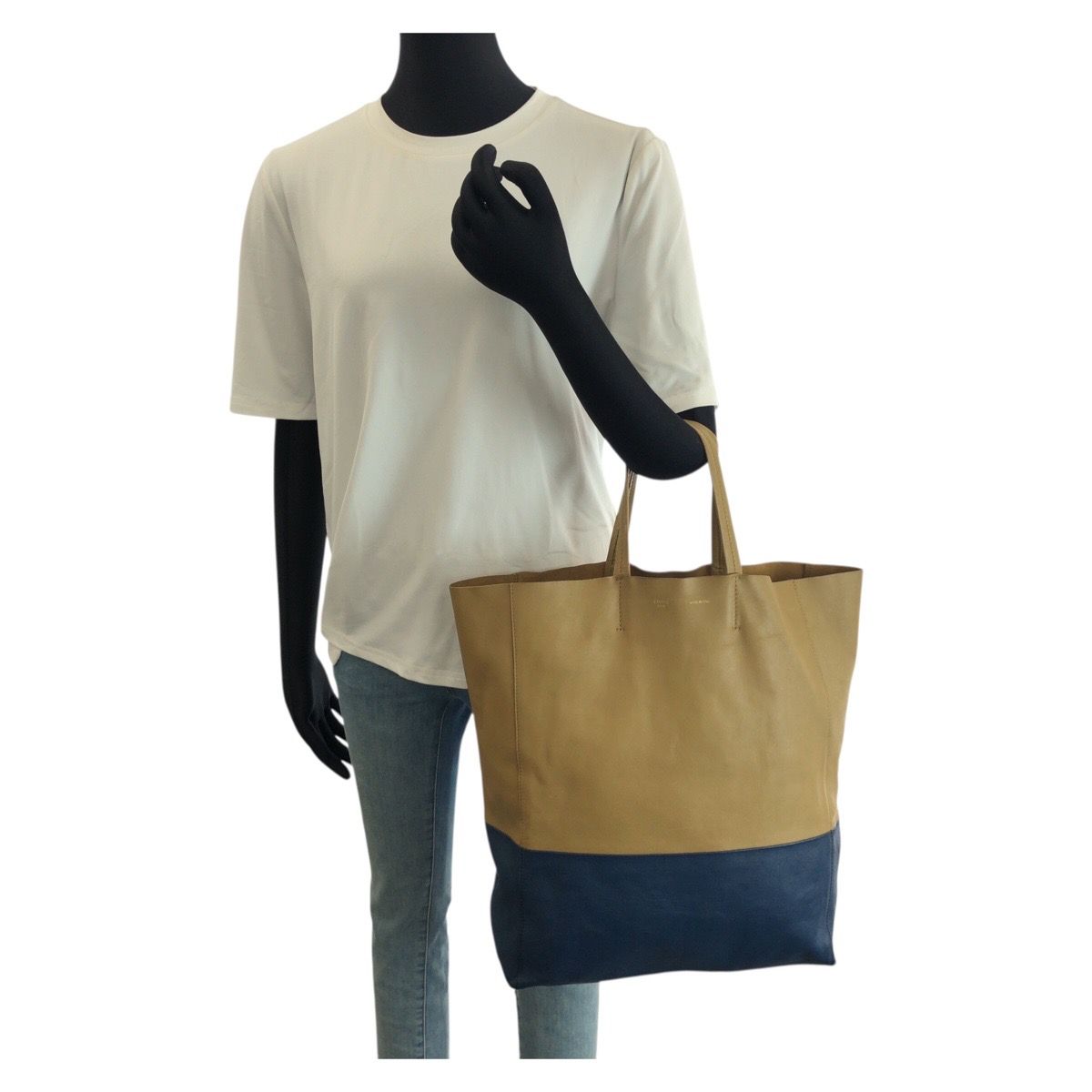 Celine Horizontal Cabas Bicolor Beige Blue Gold Leather Tote — view 7