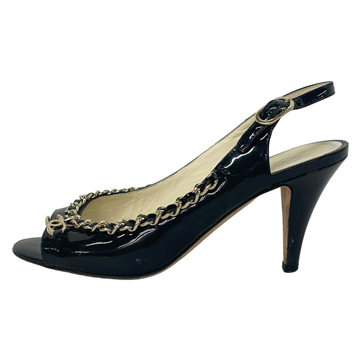 Chanel Sandals 35.5 C Black Chain Leather