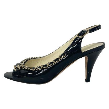 Chanel Sandals 35.5 C Black Chain Leather