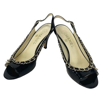 Chanel Sandals 35.5 C Black Chain Leather — view 2