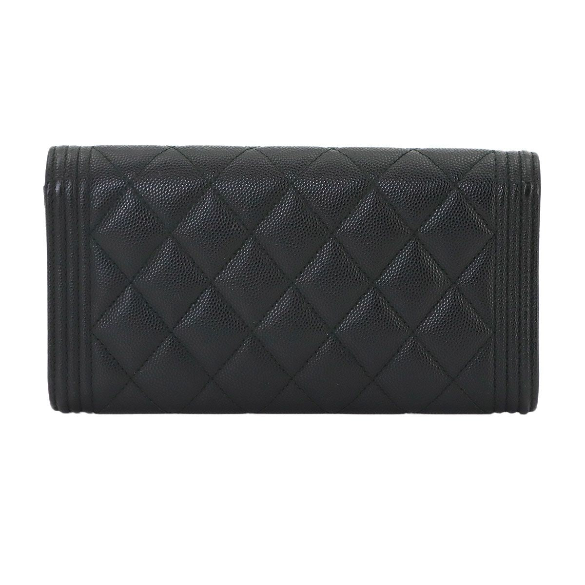 Chanel Boy Quilted Bifold Wallet Caviar Leather Black Gold — view 2