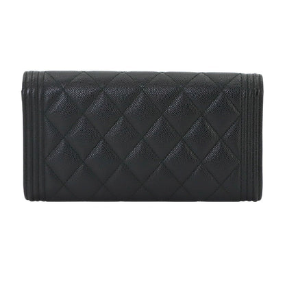 Chanel Boy Quilted Bifold Wallet Caviar Leather Black Gold — view 2