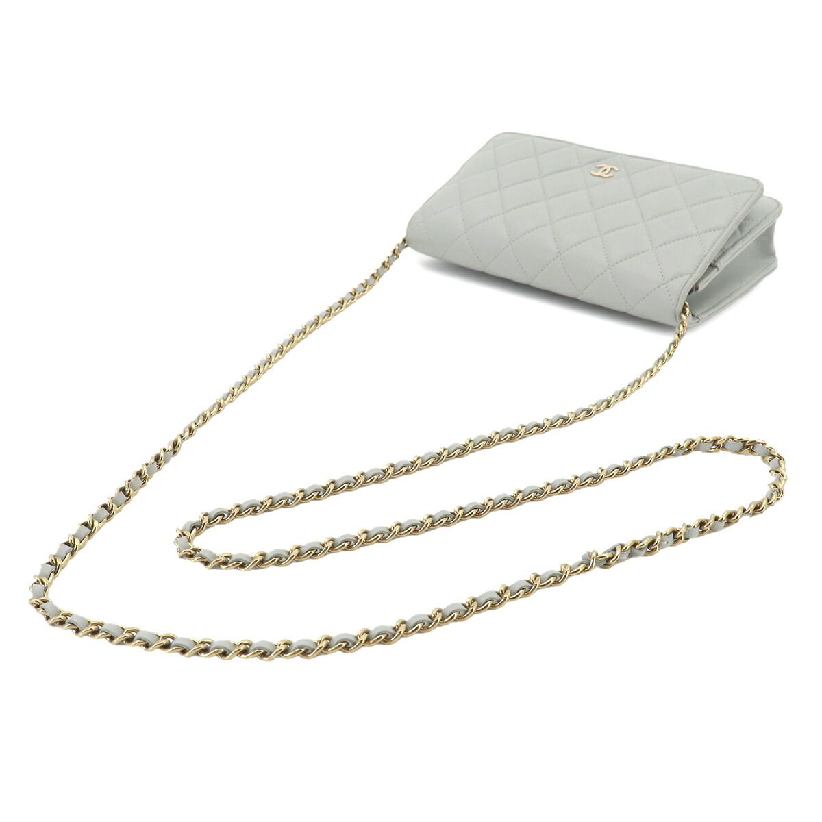 Chanel Quilted Classic Chain Wallet Lambskin Light Gray Gold — view 5
