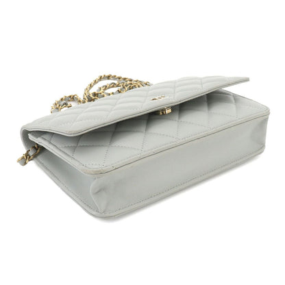 Chanel Quilted Classic Chain Wallet Lambskin Light Gray Gold — view 4
