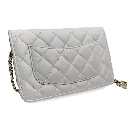 Chanel Quilted Classic Chain Wallet Lambskin Light Gray Gold — view 9