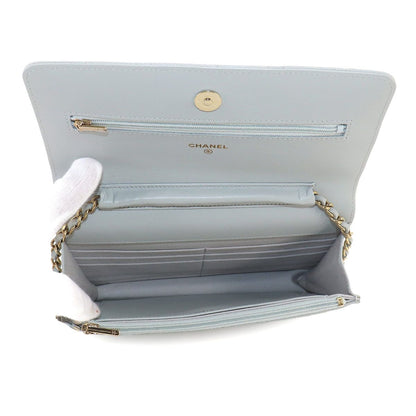 Chanel Quilted Classic Chain Wallet Lambskin Light Gray Gold — view 6