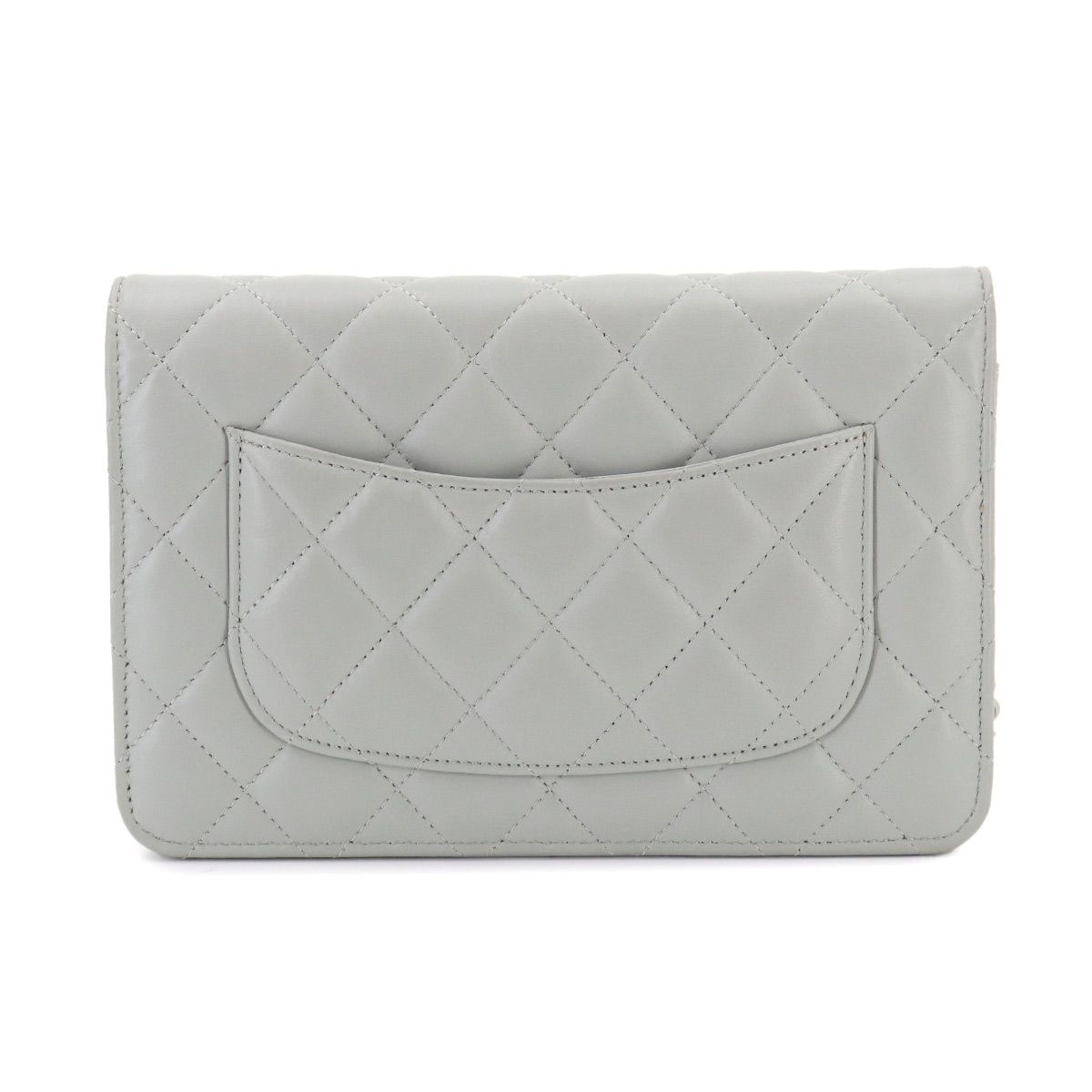 Chanel Quilted Classic Chain Wallet Lambskin Light Gray Gold — view 2
