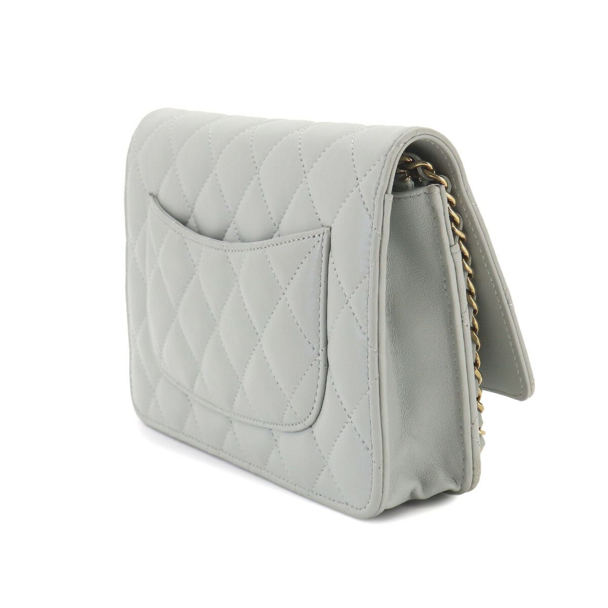 Chanel Quilted Classic Chain Wallet Lambskin Light Gray Gold — view 3