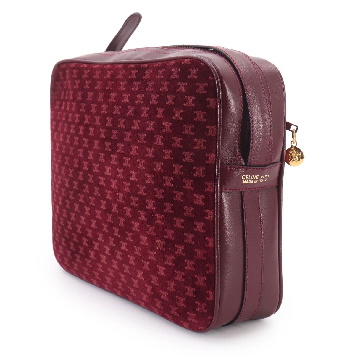 Celine Macadam Shoulder Bag Suede Leather Bordeaux Gold Vintage — view 3