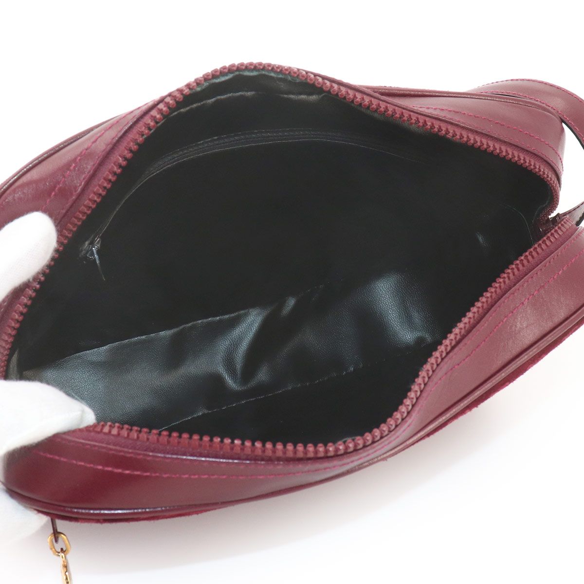 Celine Macadam Shoulder Bag Suede Leather Bordeaux Gold Vintage — view 6