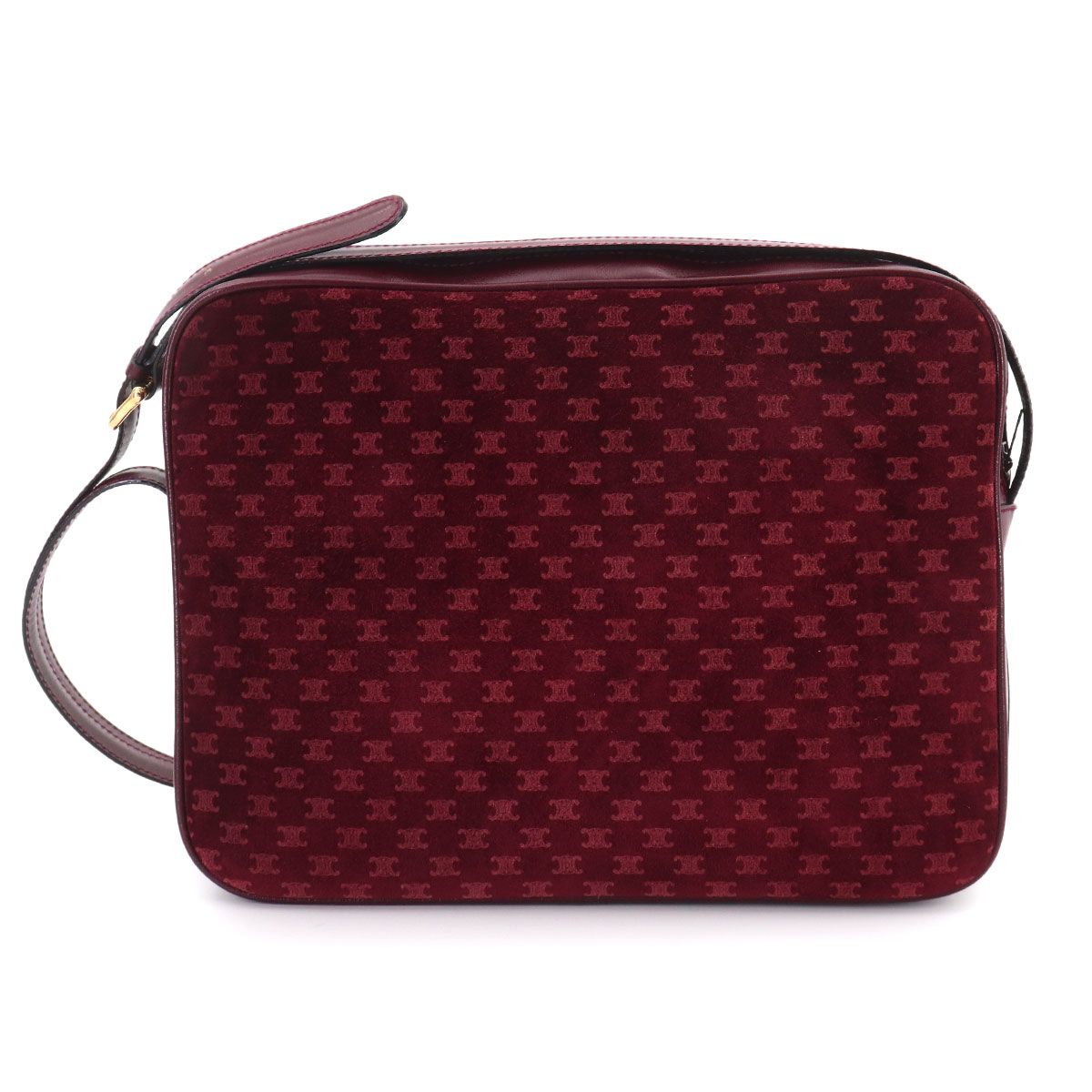 Celine Macadam Shoulder Bag Suede Leather Bordeaux Gold Vintage — view 2