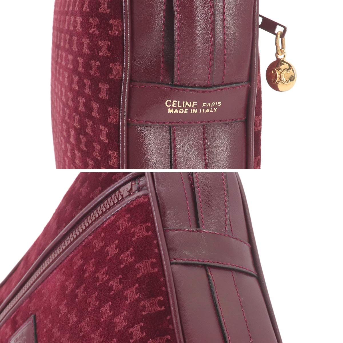 Celine Macadam Shoulder Bag Suede Leather Bordeaux Gold Vintage — view 7