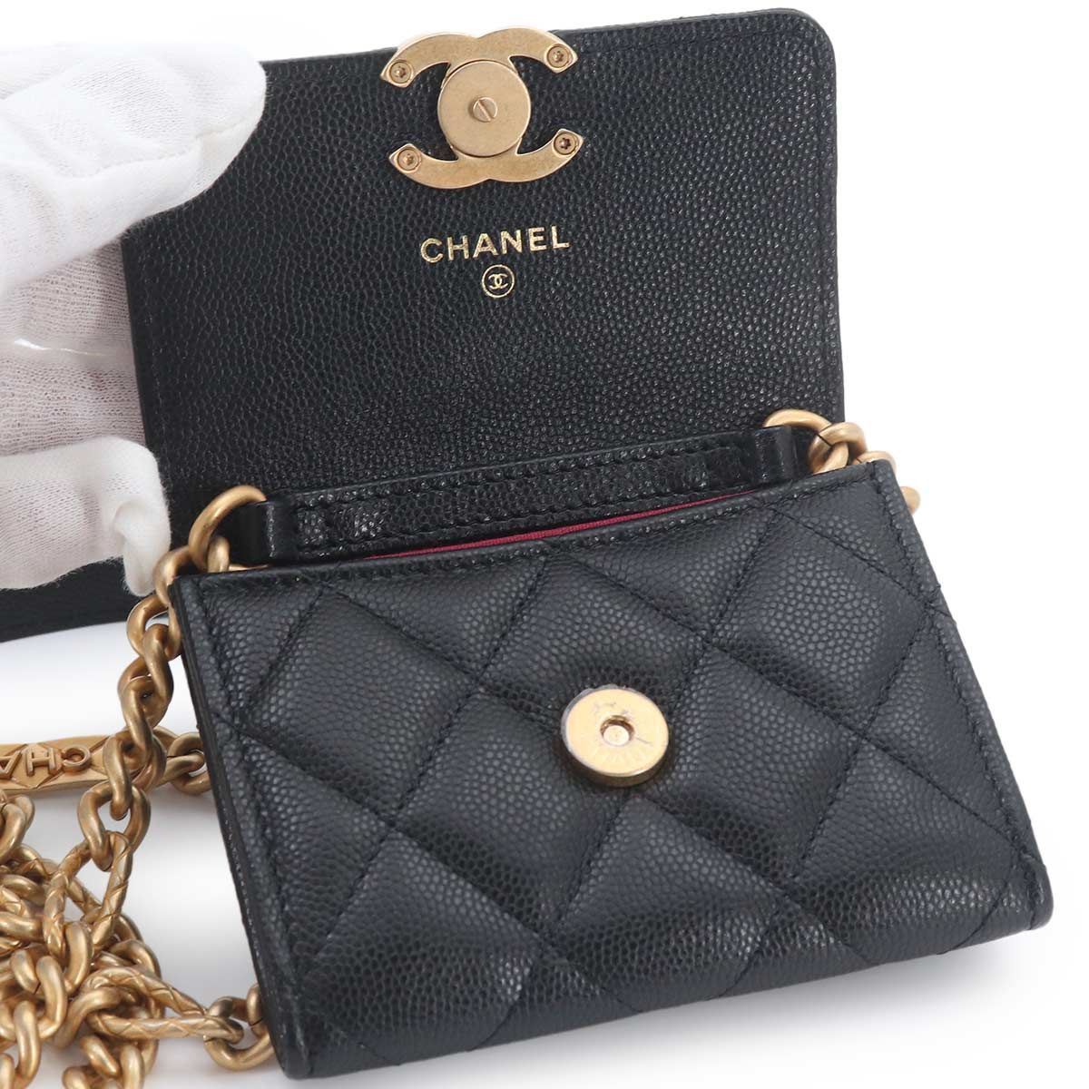Chanel Quilted Bracelet on Chain Shoulder Card Case Caviar Leather Black — view 7
