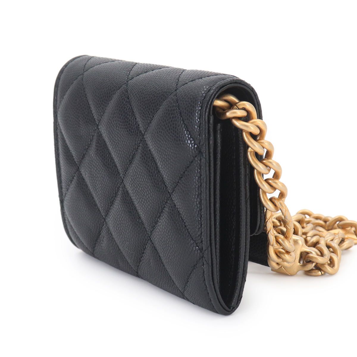 Chanel Quilted Bracelet on Chain Shoulder Card Case Caviar Leather Black — view 4
