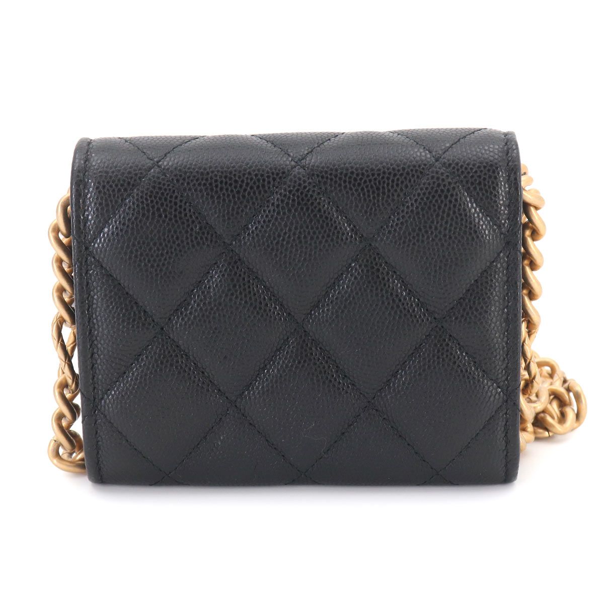 Chanel Quilted Bracelet on Chain Shoulder Card Case Caviar Leather Black — view 3