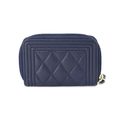 Chanel Boy Zip Coin Purse Caviar Leather Navy Gold — view 2
