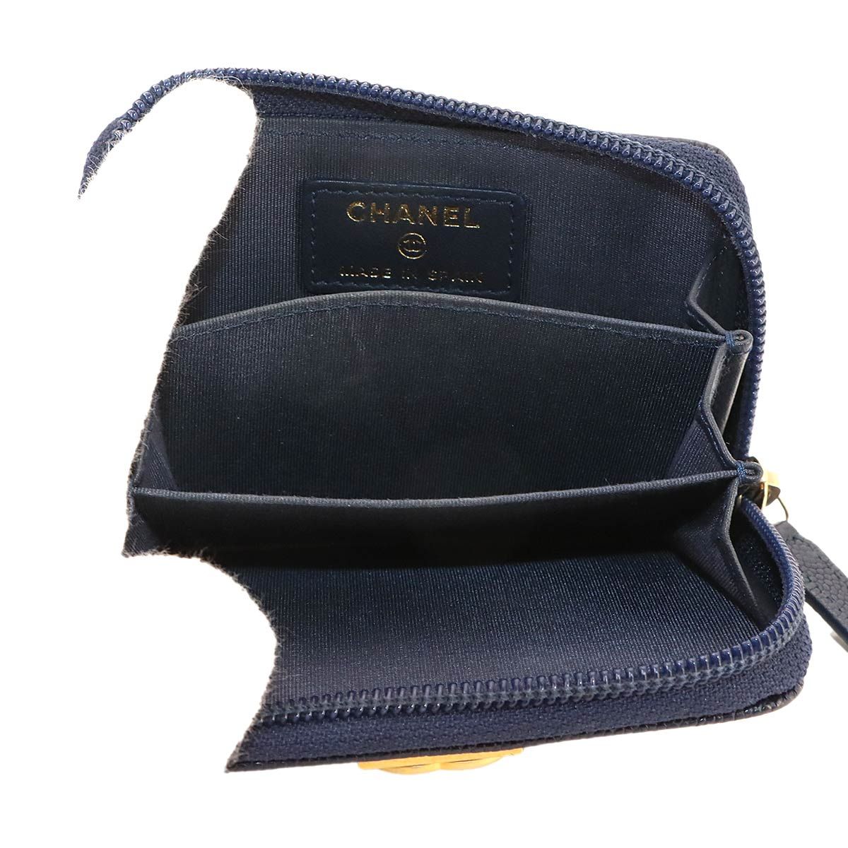Chanel Boy Zip Coin Purse Caviar Leather Navy Gold — view 6