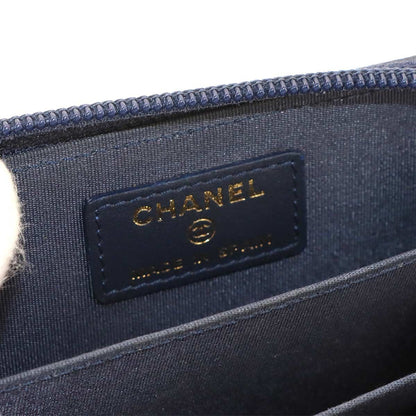 Chanel Boy Zip Coin Purse Caviar Leather Navy Gold — view 7