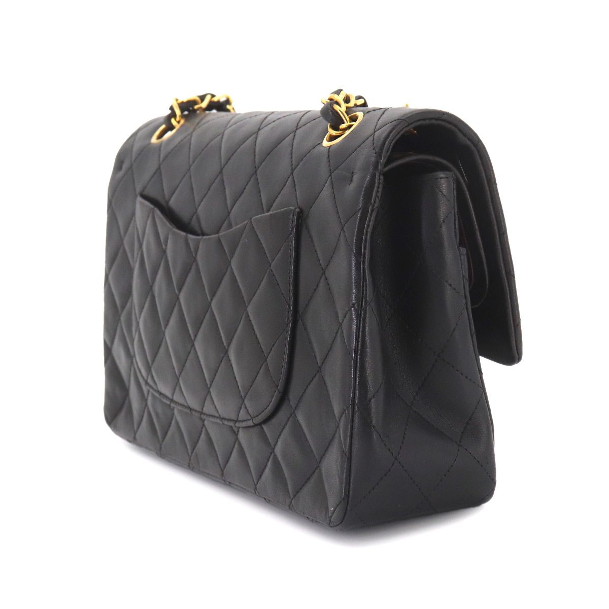 Chanel Quilted 25 Chain Shoulder Bag Lambskin Black Gold CC Logo — view 3