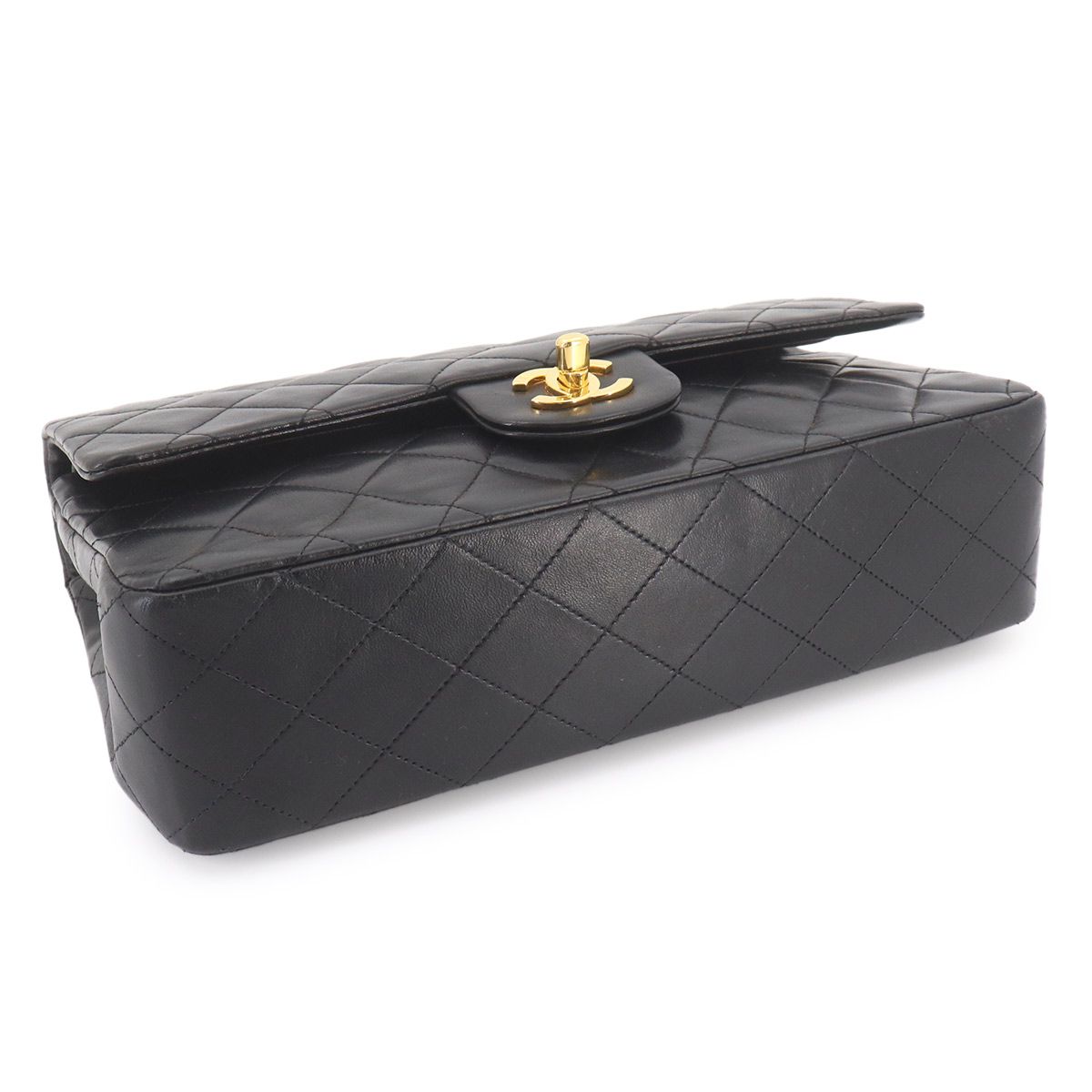 Chanel Quilted 25 Chain Shoulder Bag Lambskin Black Gold CC Logo — view 4