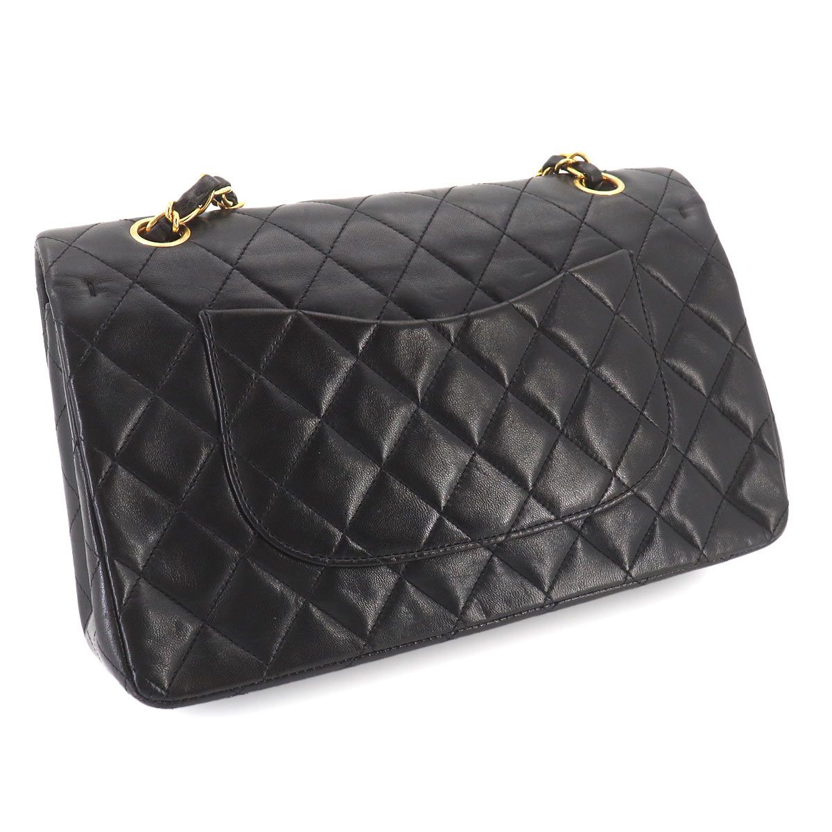 Chanel Quilted 25 Chain Shoulder Bag Lambskin Black Gold CC Logo — view 9