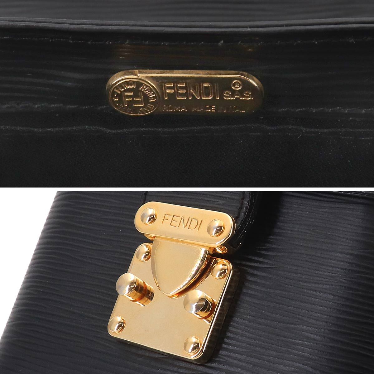 Fendi Epi Vanity 2-Way Bag Leather Black Gold Vintage — view 8