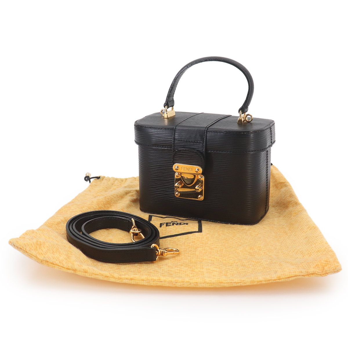Fendi Epi Vanity 2-Way Bag Leather Black Gold Vintage — view 2